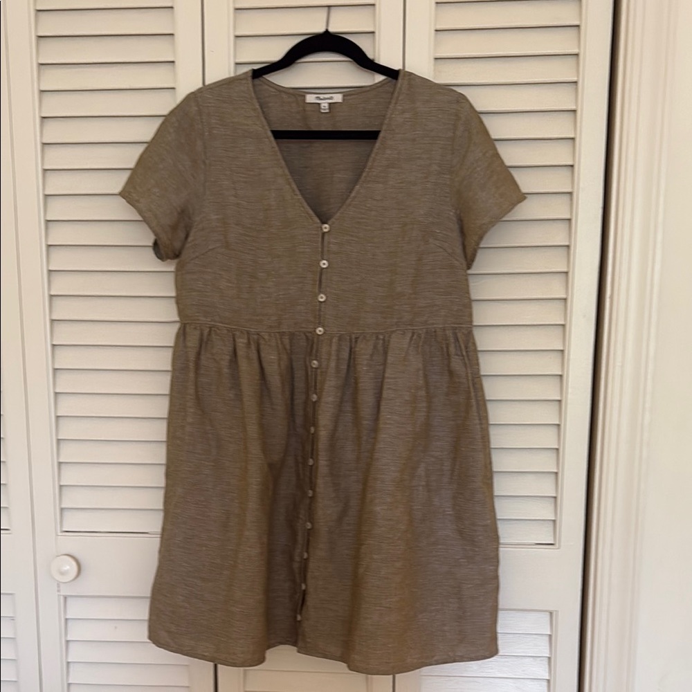Madewell Brown Buttoned V-Neck Mini Dress